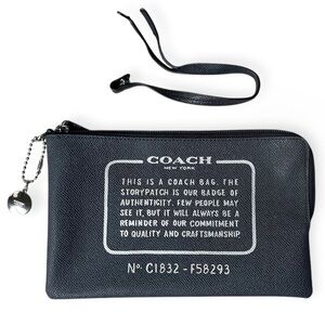 Coach Storypatch Charcoal Grey Coated Leather Coach Pouch Clutch, MSRP $120